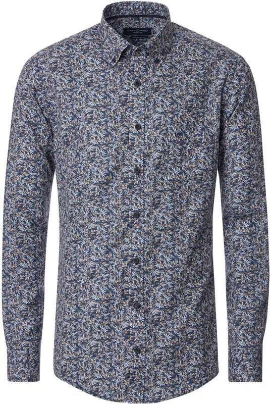 CASA MODA - Sport Casual Fit Overhemd - Blauw met Beige Dessin - Strijkvriendelijk