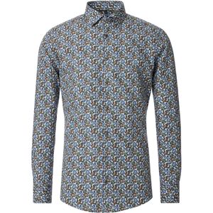 VENTI modern fit overhemd - popeline - blauw dessin - Strijkvriendelijk - Boordmaat: 40