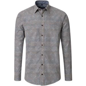 CASA MODA Sport Casual Fit Overhemd - Popeline - Bruin Dessin - Strijkvriendelijk