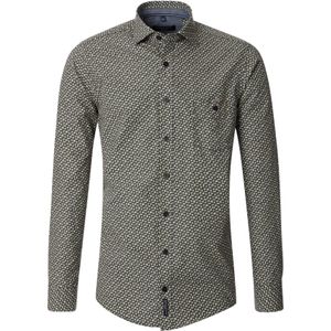 CASA MODA - Multicolor Fantasie - Overhemd - Groen met Beige en Wit Dessin - Strijkvriendelijk