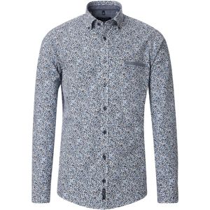 CASA MODA - Multicolor Fantasie - Overhemd - Blauw - 100% Katoen - Strijkvriendelijk - Boordmaat: 45-46