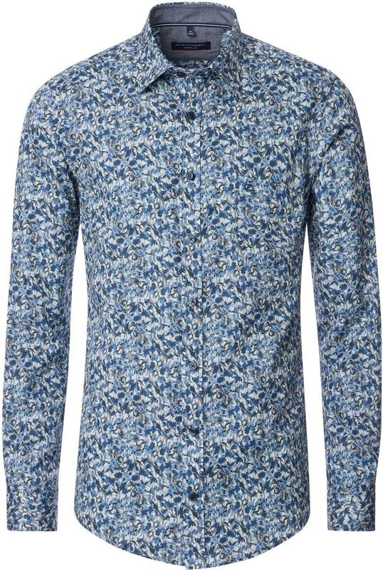 CASA MODA Sport casual fit overhemd, twill, blauw met wit dessin