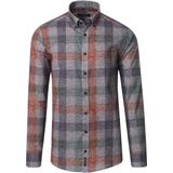 CASA MODA - Sport Casual Fit - Overhemd - Grijs met Groen en Rood Geruit - Strijkvriendelijk - Boordmaat: 51 - 52