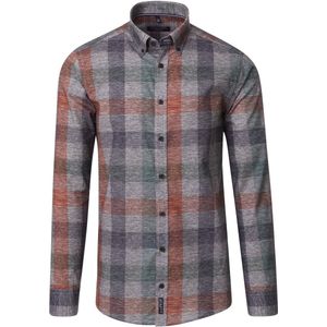 CASA MODA - Sport Casual Fit - Overhemd - Grijs met Groen en Rood Geruit - Strijkvriendelijk - Boordmaat: 51 - 52