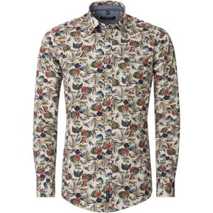 CASA MODA - Multicolor Fantasie - Overhemd - Beige met Groen Blauw en Rood Dessin - Strijkvriendelijk
