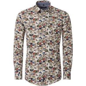 CASA MODA - Multicolor Fantasie - Overhemd - Beige met Groen Blauw en Rood Dessin - Strijkvriendelijk