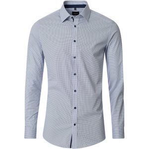 VENTI - Body Fit Overhemd - Blauw Dessin - Popeline