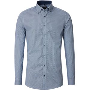 VENTI - Body Fit Overhemd - Blauw Dessin - Popeline - Strijkvriendelijk