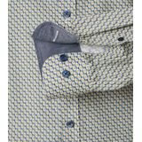 CASA MODA - Multicolor Fantasie - Overhemd - Wit met Blauw en Geel Dessin - Strijkvriendelijk