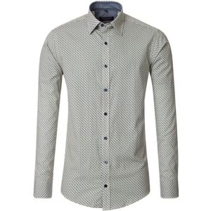 CASA MODA - Multicolor Fantasie - Overhemd - Wit met Blauw en Geel Dessin - Strijkvriendelijk