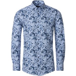 VENTI - Modern Fit Overhemd - Blauw Dessin - Popeline - Strijkvriendelijk