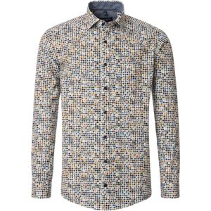CASA MODA - Multicolor Fantasie - Overhemd - Wit met Groen en Blauw Dessin - Strijkvriendelijk