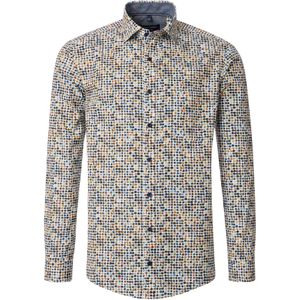 CASA MODA - Multicolor Fantasie - Overhemd - Wit met Groen en Blauw Dessin - Strijkvriendelijk