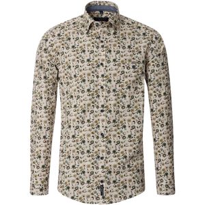 CASA MODA - Sport Casual Fit - Overhemd - Beige met Groen Dessin - Popeline