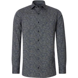 CASA MODA - Modern Fit - Overhemd - Blauw met Beige Dessin - Strijkvriendelijk