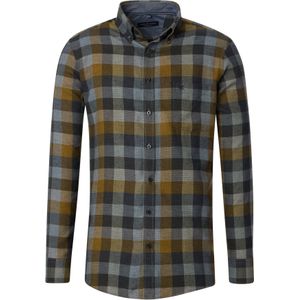 CASA MODA Sport comfort fit overhemd - dobby - blauw met groen geruit - Strijkvriendelijk - Boordmaat: 37 - 38