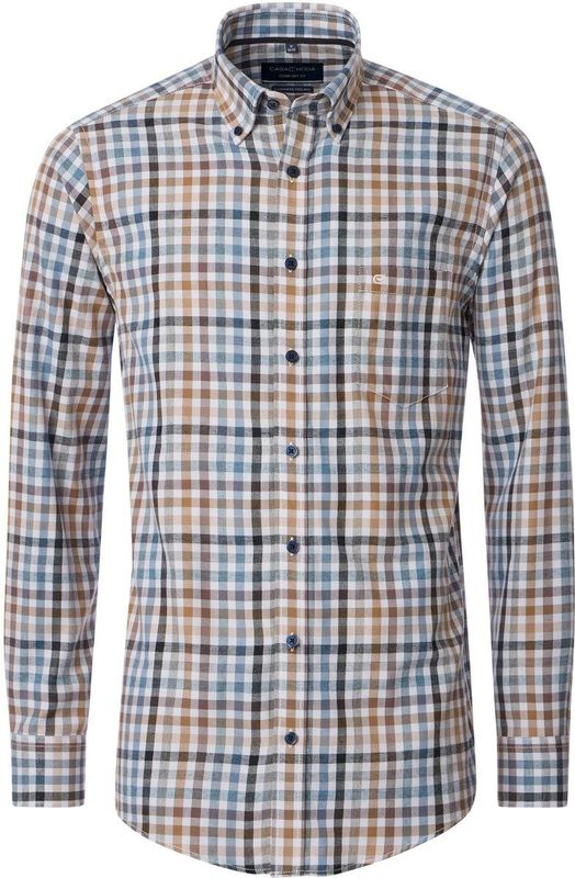 CASA MODA Sport comfort fit overhemd, flanel, blauw, wit en beige geruit