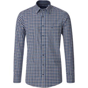 CASA MODA Sport comfort fit overhemd - flanel - blauw geruit - Strijkvriendelijk - Boordmaat: 47 - 48