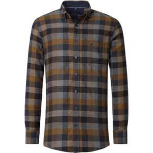 CASA MODA - Sport Comfort Fit Overhemd - Blauw met Bruin Geruit - Strijkvriendelijk