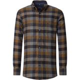 CASA MODA - Sport Comfort Fit Overhemd - Blauw met Bruin Geruit - Strijkvriendelijk