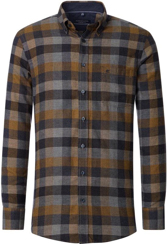 CASA MODA - Sport Comfort Fit Overhemd - Blauw met Bruin Geruit - Strijkvriendelijk