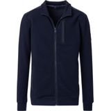 Casa Moda - Sweatvest - Donkerblauw - Katoen/Elastaan - Hoge Hals met Rits en Borstzak