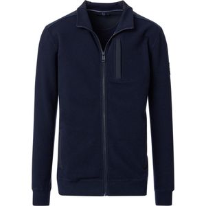 Casa Moda - Sweatvest - Donkerblauw - Katoen/Elastaan - Hoge Hals met Rits en Borstzak