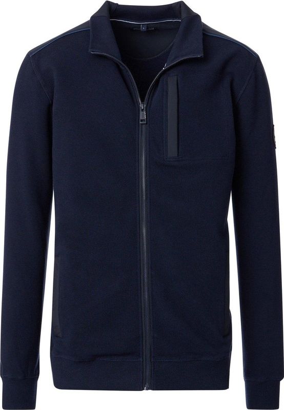 Casa Moda - Sweatvest - Donkerblauw - Katoen/Elastaan - Hoge Hals met Rits en Borstzak