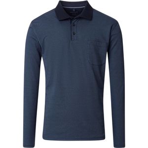Casa Moda Polo lange mouw donkerblauw effen met borstzak