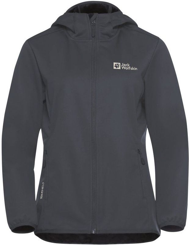 Jack Wolfskin - WINDHAIN HOODY W - Softshell-jack - Zwart - Ademend - Waterafstotend - Winddicht