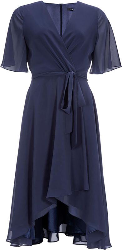 SWING - Cocktailjurk - Marine - Asymmetrische Zoom - V-hals - 3/4 Lengte