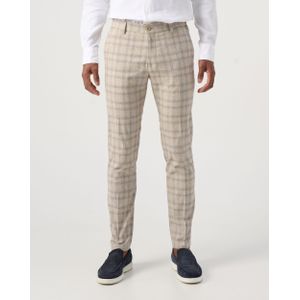 Drykorn - Ajend - Chino Broek - Bruin - Slim Fit, Ruitpatroon, 75% Katoen, 23% Linnen, 2% Elastaan