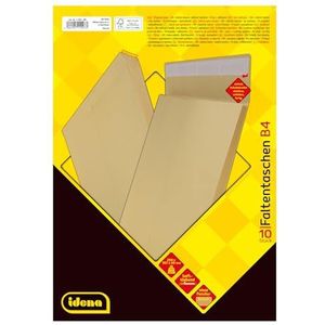 Idena 11093 - Verzendenveloppen DIN B4, 10 stuks zelfklevend, vouwomslagen met 4 cm bodemvouw, enveloppen zonder venster, gemaakt van 140 g/m² FSC gerecycled papier in bruin