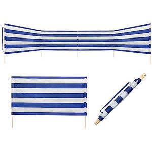 Idena - Windscherm in blauw-wit, met draagriem en bevestigingsbanden, voor strand, camping en tuin, 600 x 80 cm