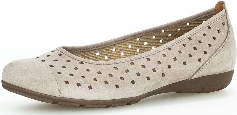 Gabor - Geperforeerde Ballerina's - Beige - Nubuck