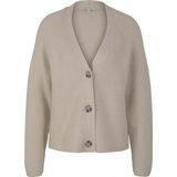 TOM TAILOR DENIM - Gebreid Vest - Lichtbeige - V-hals - Lange Mouwen