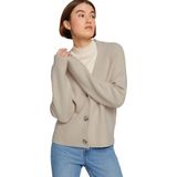 TOM TAILOR DENIM - Gebreid Vest - Lichtbeige - V-hals - Lange Mouwen