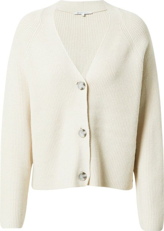 TOM TAILOR DENIM - Gebreid Vest - Lichtbeige - V-hals - Lange Mouwen