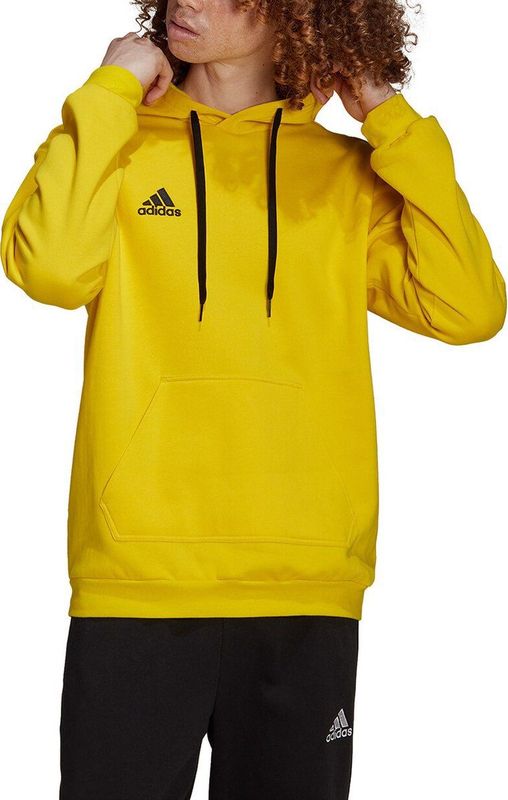 adidas - Entrada 22 Hoodie - Geel Zwart - Fleece - Capuchon met Trekkoord