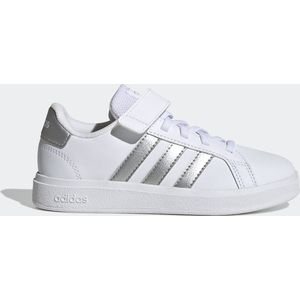 adidas Grand Court Elastic Lace and Top Strap Shoes Sneakers uniseks-kind, Ftwr White/Matte Silver/Matte Silver, 31.5 EU