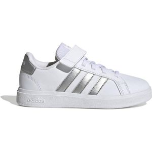 adidas Grand Court Elastic Lace and Top Strap Shoes Sneakers uniseks-kind, Ftwr White/Matte Silver/Matte Silver, 31.5 EU