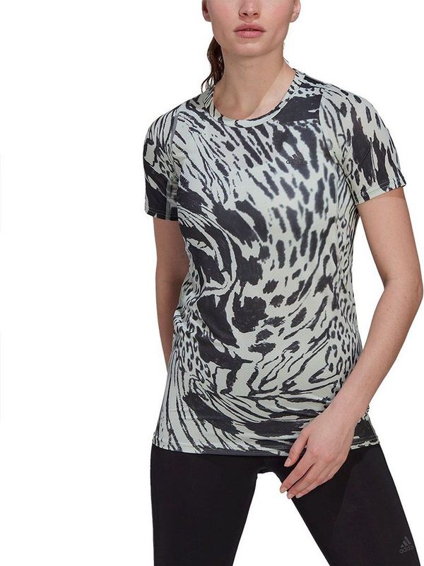 ADIDAS - Fast Aop - T-shirt - Green - 91% Gerecycled Polyester, Vochtabsorberend AEROREADY