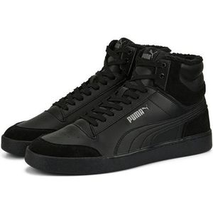 PUMA Shuffle MID FUR sneaker, uniseks, zwart, zwart, staalgrijs, 44,5 EU