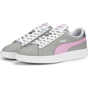 Puma Smash V2 Glitz Glam Jr Sneaker, Silver-Lilac Chiffon White, 37.5 EU