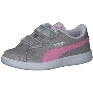 PUMA Smash V2 Glitz Glam V PS tennisschoenen voor kinderen, uniseks, Puma Zilveren Lilac Doek PUMA Wit, 21 EU