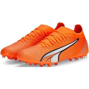 PUMA Ultra Match Mg voetbalschoen voor heren, Ultra Oranje Puma Wit Blauw Glimmer, 47 EU