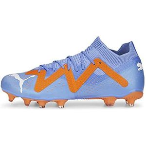 PUMA Future Match voor dames Fg/Ag WN's voetbalschoen, Blue Glimmer PUMA Wit Ultra Oranje, 43 EU