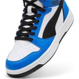 PUMA Uniseks kinderen Rebound V6 Mid Jr Sneakers, Puma Wit PUMA Zwart Racing Blauw, 35.5 EU