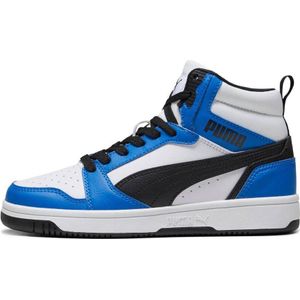 PUMA Unisex Rebound V6 Mid Jr Sneaker voor kinderen, Puma Wit Puma Zwart Racing Blauw, 35.5 EU