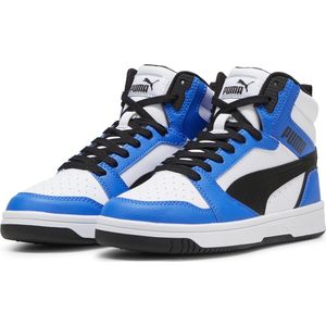 PUMA Rebound V6 Mid Jr Sneakers - PUMA White-PUMA Black-Racing Blue - Gerecycled Materiaal